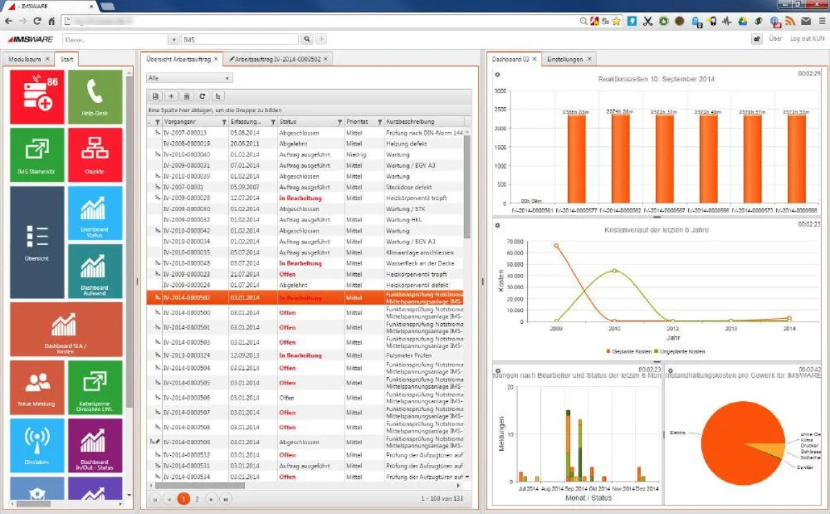 Screenshot von IMSWARE.GO!, der CAFM-Software auf Basis von HTML5