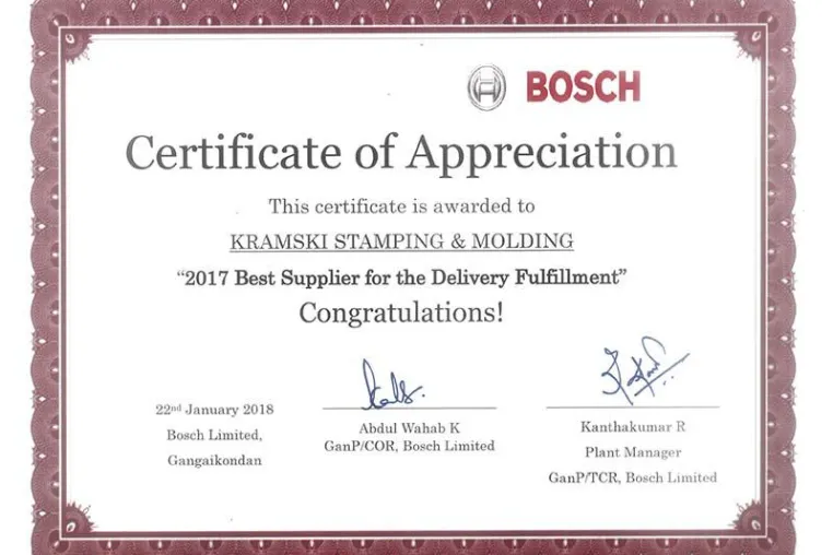 Bild: Erneut ausgezeichnet – Bosch Award für KRAMSKI India.