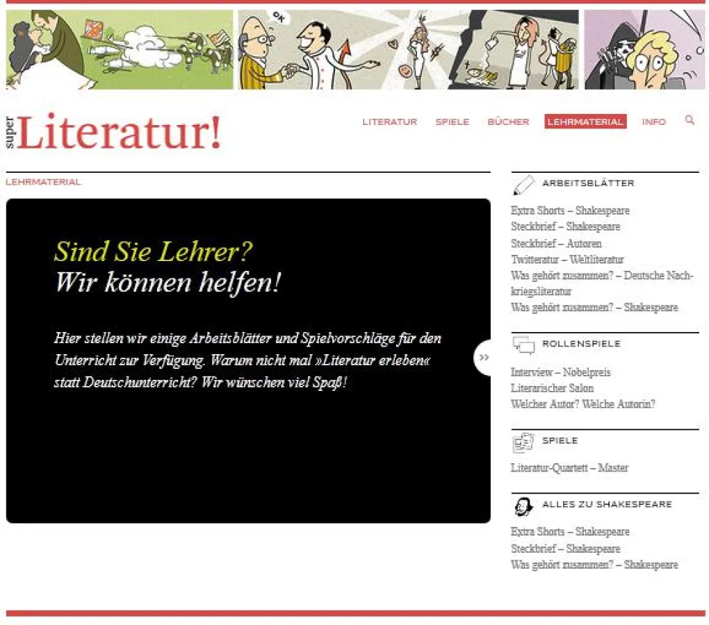 Der Lehrerbereich auf superliteratur.de
