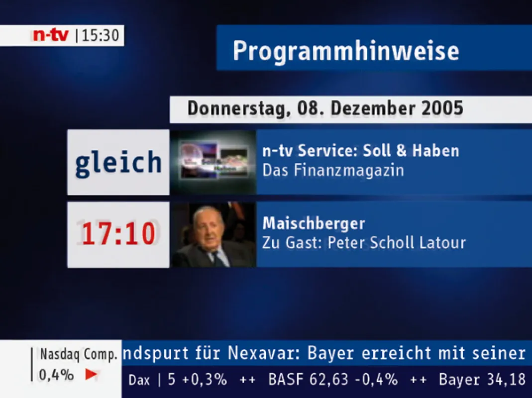 Das neue On-Air-Design des Nachrichtensenders n-tv