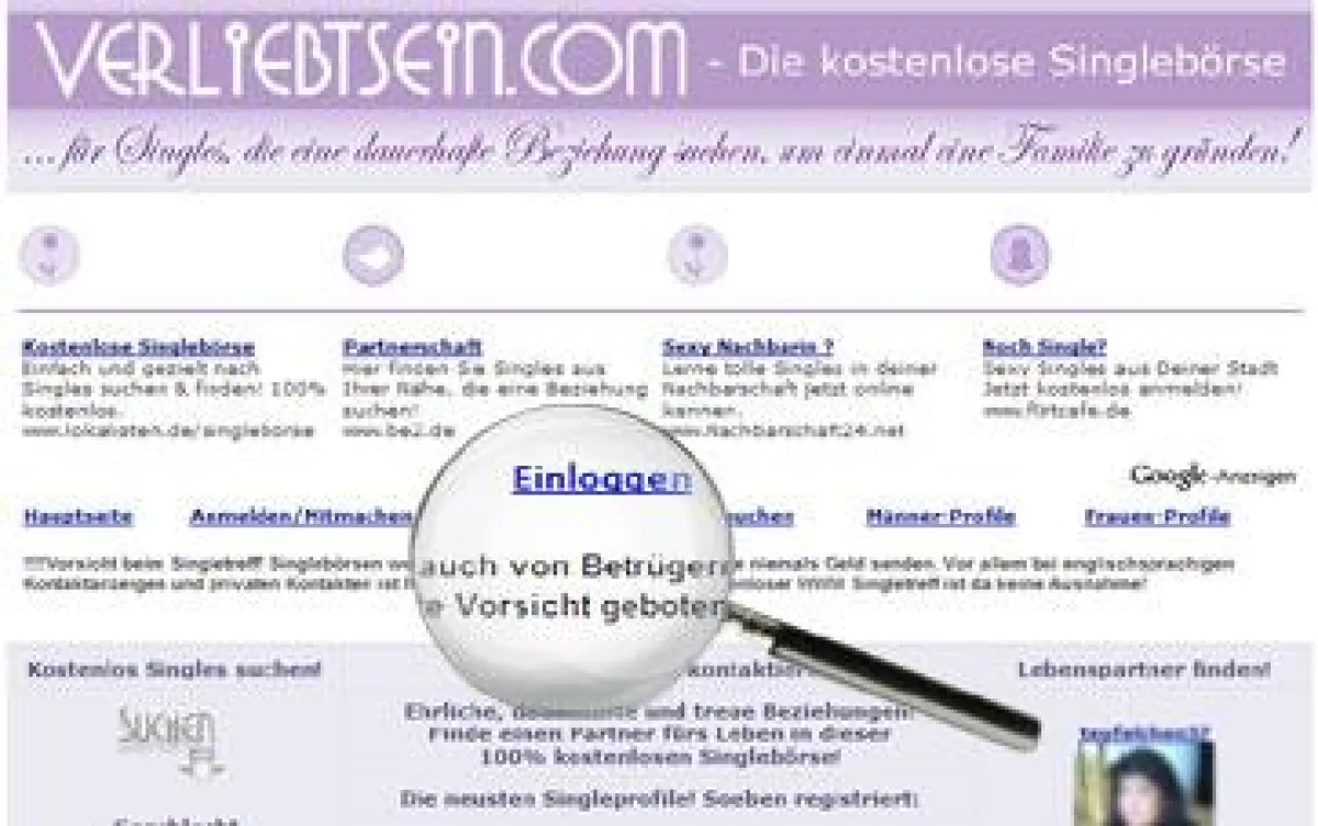 Warnhinweis auf www.verliebtsein.com