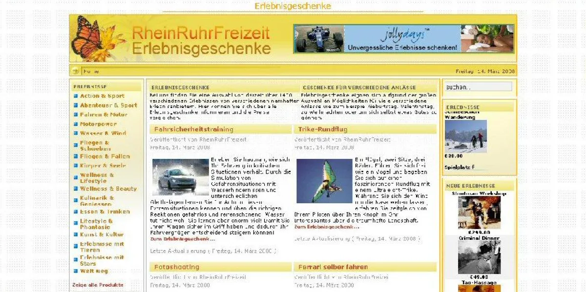 Das große Erlebnis-Portal im Internet bietet eine Auswahl an derzeit über 1500 aktuellen Erlebnisgeschenken