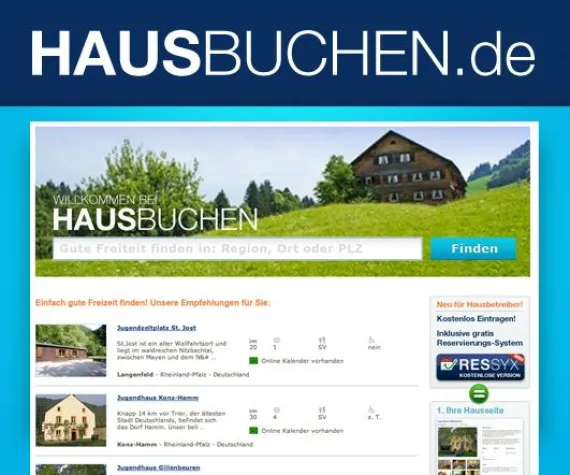 Bild: hausbuchen.de - Das neue Ferienhaus-Portal mit der kostenlosen online Reservierungs-Software RESSYX