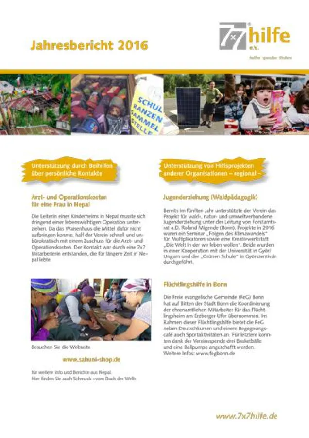 Der Jahresbericht 2016 des 7x7hilfe e.V.