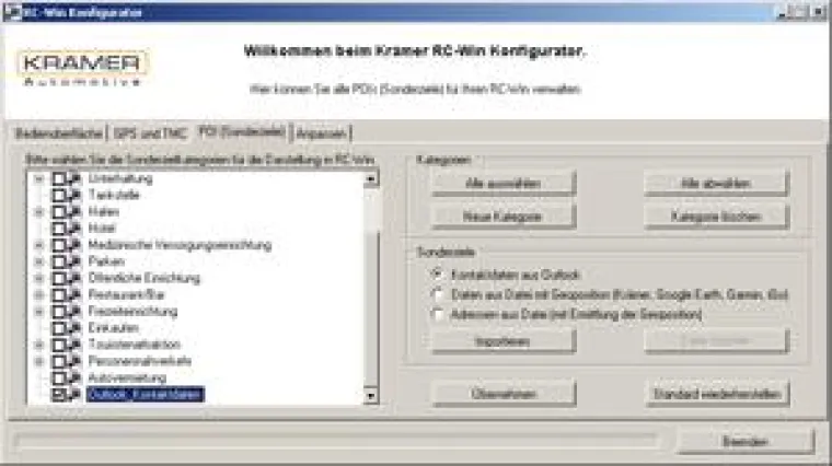 Bild: RC-Win 2.5 - Mobile Navigations-Software importiert nun auch Outlook-Adressen als POI-Fahrtziel