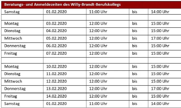 Bild: Beratungs- und Anmeldetage des Willy-Brandt-Berufskollegs