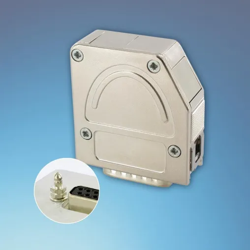 D-Subminiatur-Haube mit automatischer Selbstverriegelung Bild: D-Subminiatur-Haube mit automatischer Selbstverriegelung