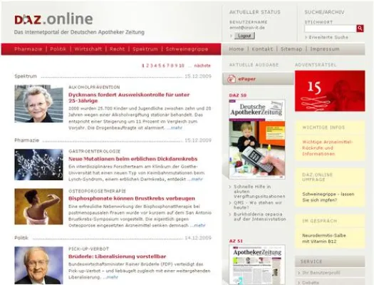 Bild: Internetportal der Deutsche Apotheker Zeitung nun mit TYPO3 Redaktionssystem