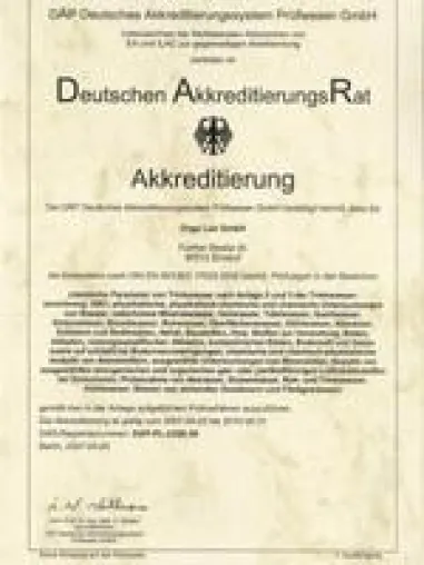 Bild: Neue Akkreditierungsurkunde der Orga Lab GmbH — Kompetenzbestätigung nach DIN EN ISO/IEC 17025:2005