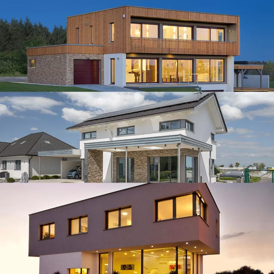 Die nominierten KAMPA Häuser auf einen Blick: KUBOS 1.1500, KUBOS 1.2000 und LANOS 1.1590.