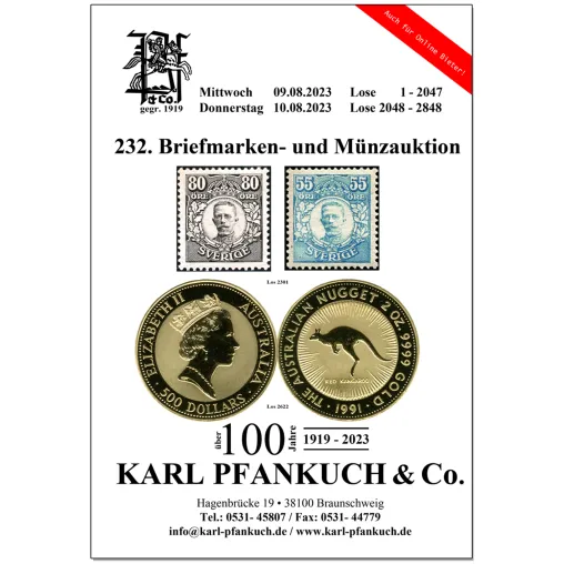 Bild: 232. Pfankuch Auktion für Briefmarken, Münzen und Postgeschichte