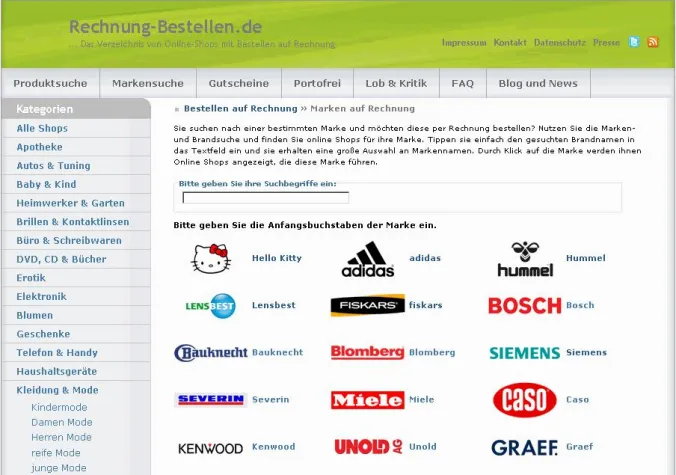 Bild: Neue Markensuche speziell für Online Shops mit Rechnungskauf