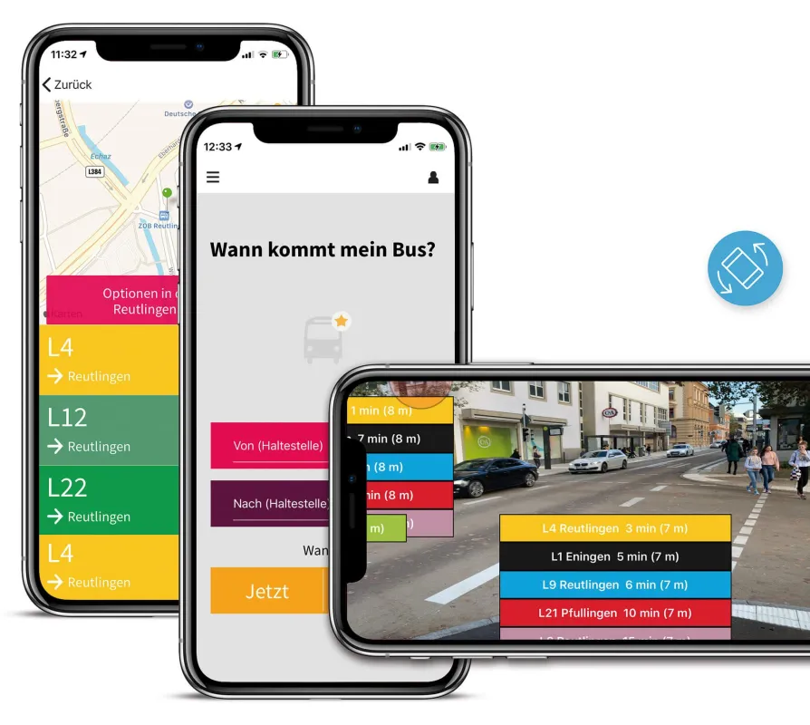 Stadtbusnetz mit Augmented Reality in der smaRT city App Reutlingen