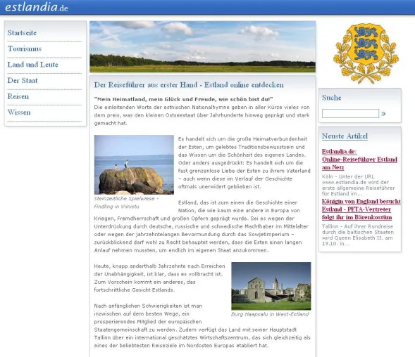 Bild: Estlandia.de: Estland Reiseführer geht online
