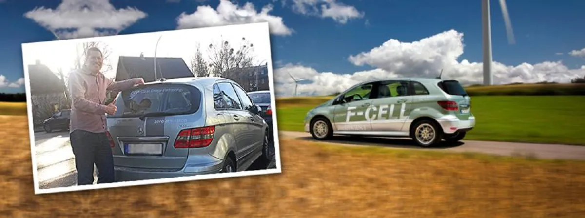 Lars Witte-Winter, GF der Vergessen ist ansteckend gGmbH vor Mercedes B-Klasse F-Cell