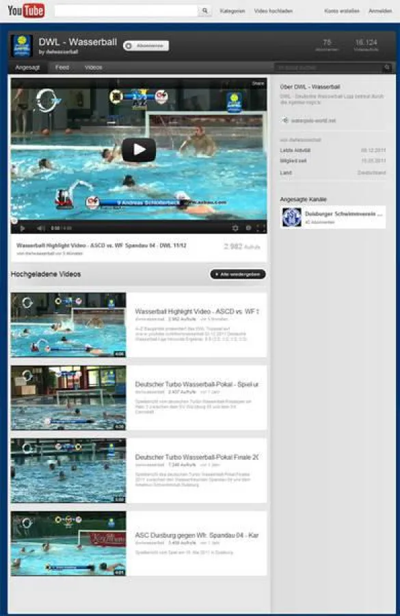Youtube Kanal für Wasserball Videos der DWL
