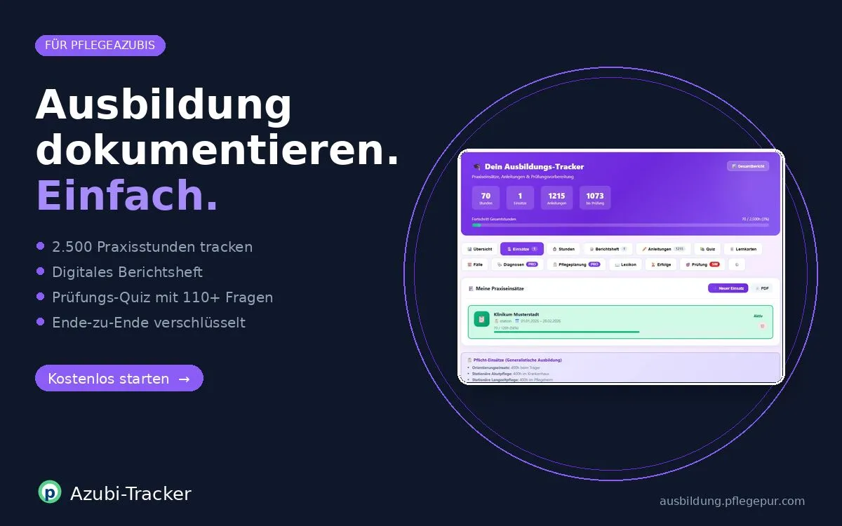 Azubi-Tracker – Digitale Ausbildungsdokumentation für Pflegeazubis mit Praxisstunden-Tracking (© PflegePur)