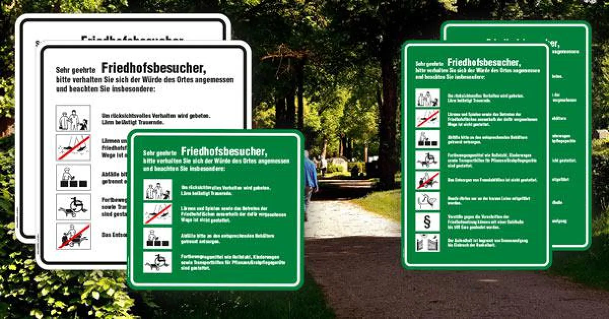 Ansprechende Schilder für Friedhöfe und Grünanlagen.