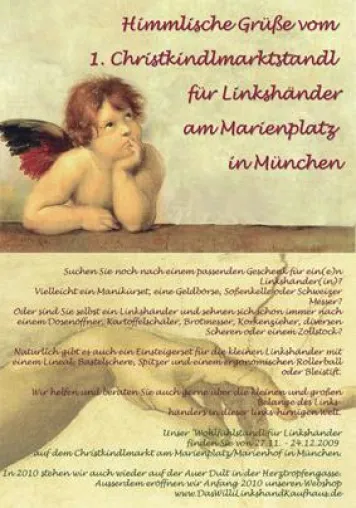 Bild: Das erste Christkindlmarktstandl für Linkshänder auf dem Münchner Marienplatz/Marienhof