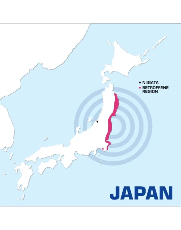 Erdbebenregion und Niigata, Sitz von Nihon 3B Scientific, auf einem Blick