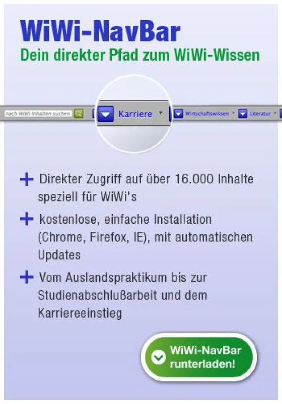 Mit der neuen Navigationsbar direkt zum wirtschaftswissebschaftlichen Fachwissenen