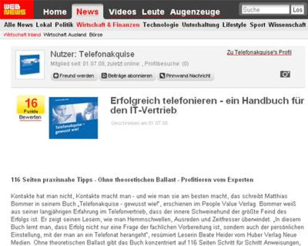 Auszug Pressemeldung unter Webnews