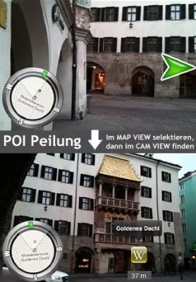 Bild: mobeedo führt den Fußgänger mit der POI Peilung ans Ziel