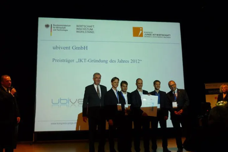 ubivent vom Bundesministerium für Wirtschaft und Technologie als IKT-Gründung des Jahres 2012 ausgezeichnet Bild: ubivent vom Bundesministerium für Wirtschaft und Technologie als IKT-Gründung des Jahres 2012 ausgezeichnet