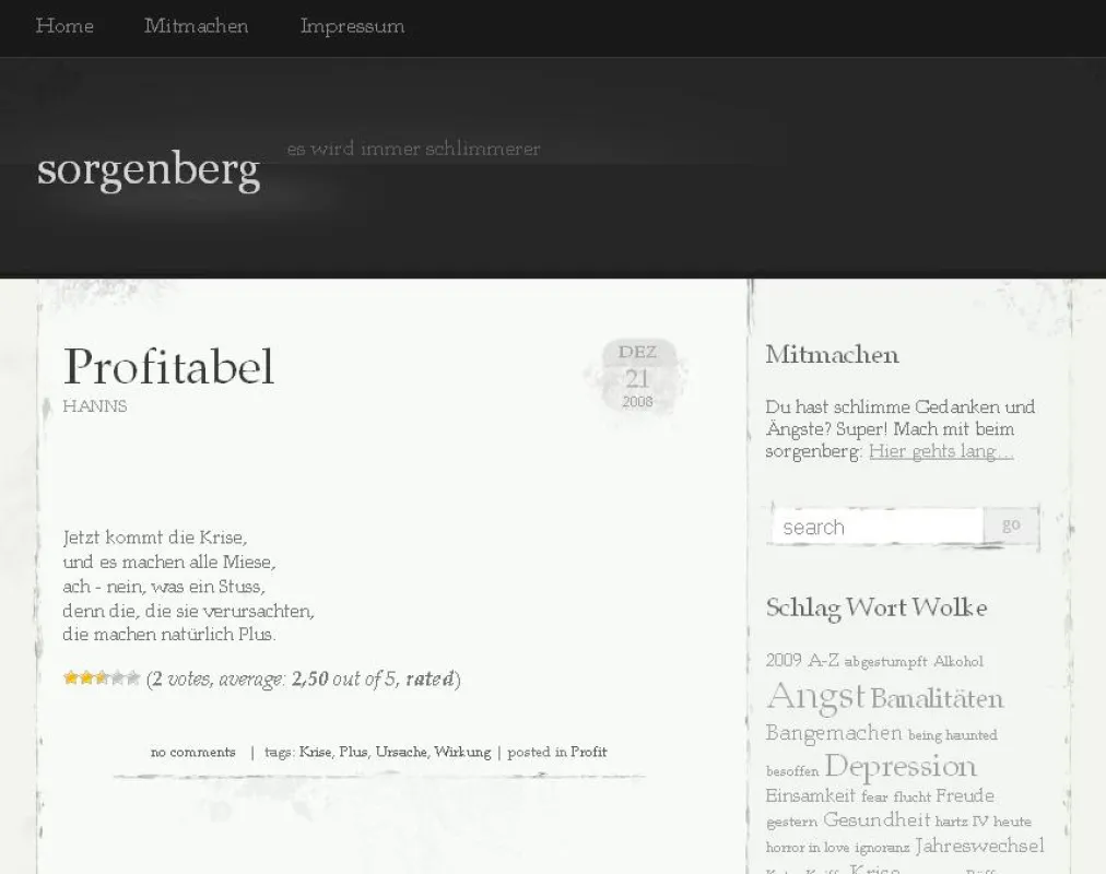 Sorgen und Ängste können kunstvoll auf dem sorgenberg.de abgeladen werden!
