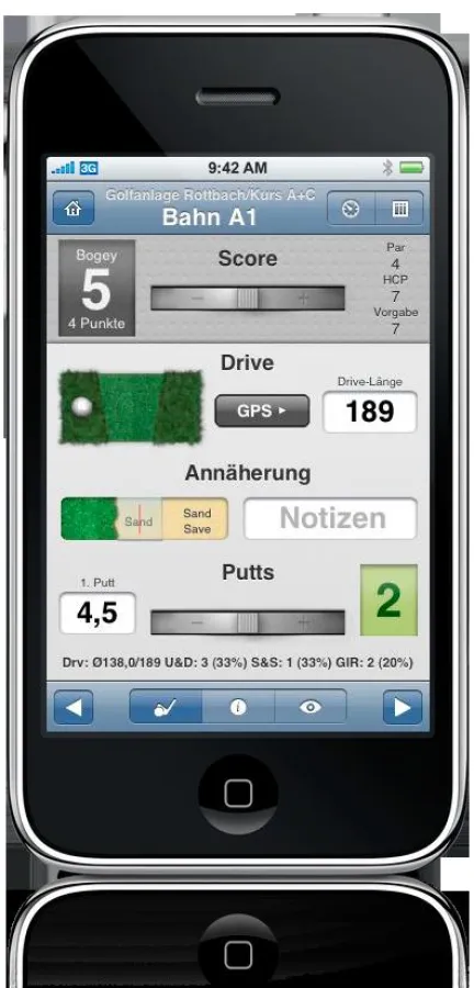 Neu in Birdie v1.6: Runden können als Trainingsrunde mit einem Spieler gestartet werden. In diesem Modus ist es möglich erweitere Daten wie Putts, Fairway-Hits, Drive-Länge usw. zu erfassen.