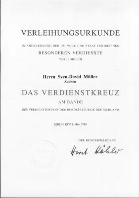 Sven-David Müller-Nothmann erhielt das Bundesverdienstkreuz für seine Verdienste um die Ernährung und Diätetik Bild: Sven-David Müller-Nothmann erhielt das Bundesverdienstkreuz für seine Verdienste um die Ernährung und Diätetik