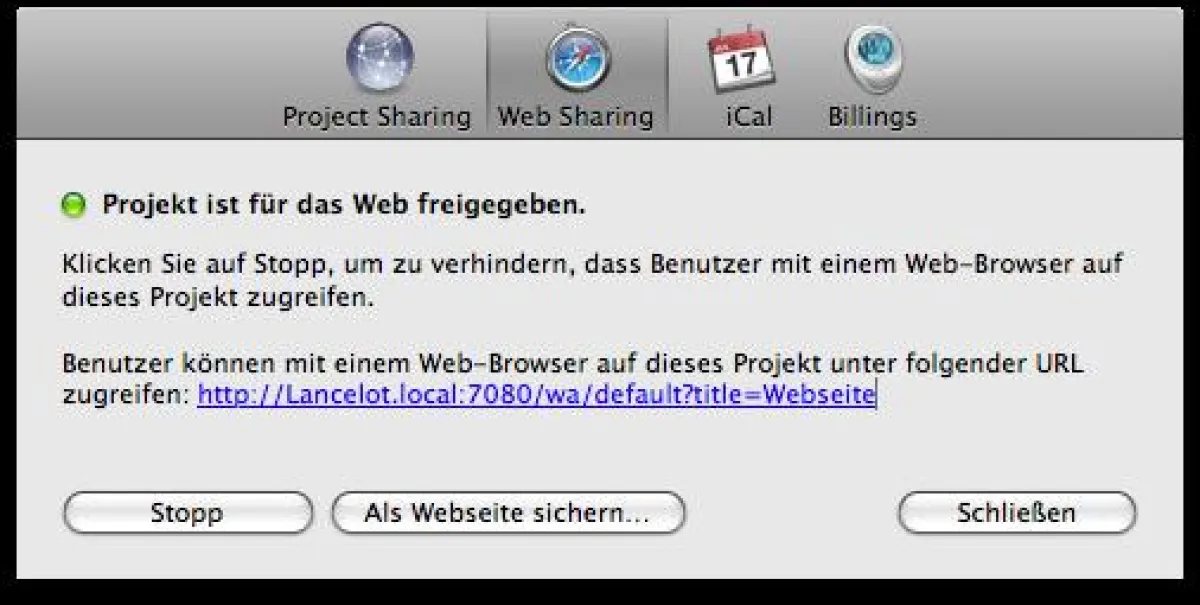 Projekte lassen sich mithilfe Merlin Web per Mausklick für die Internetnutzung freigeben