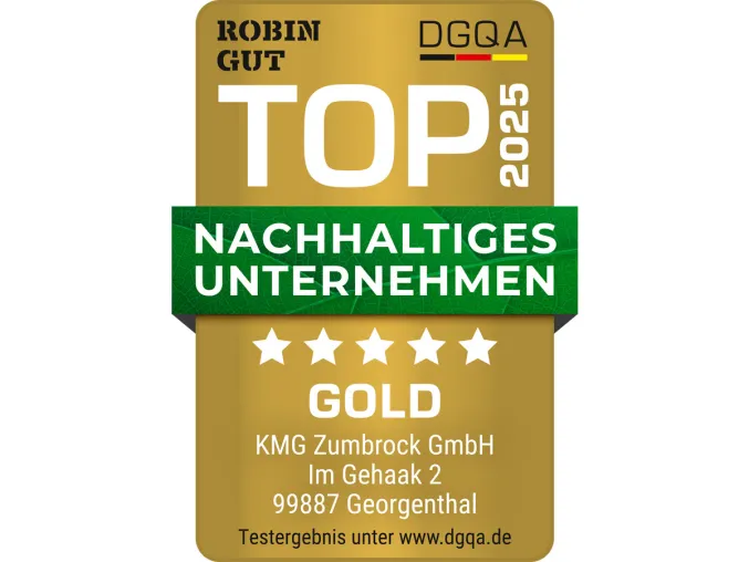 Bild: Die KMG Zumbrock GmbH erhält das ROBIN GUT Nachhaltigkeitssiegel in der Stufe „Gold“