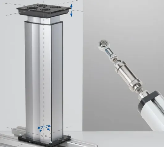 Bild: Ausgleichselemente für Hubsäulen u. Elektrozylinder - Entspannte Systeme