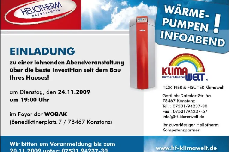 Bild: Wärmepumpen Informationsabend in Konstanz: Die Heizung im Griff