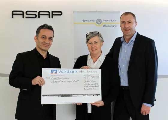 Soroptimist Ingolstadt erhält Spende von Entwicklungsdienstleister ASAP Bild: Soroptimist Ingolstadt erhält Spende von Entwicklungsdienstleister ASAP