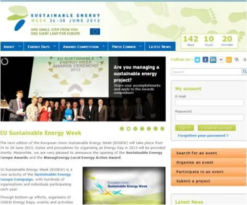 Bild: EU Sustainable Energy Week (EUSEW) - Online-Bewerbungen bis zum 8. März 2013 möglich