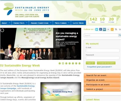 Bild: EU Sustainable Energy Week (EUSEW) - Online-Bewerbungen bis zum 8. März 2013 möglich