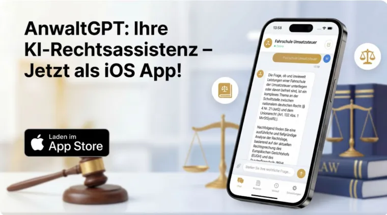 AnwaltGPT veröffentlicht iOS-App: KI-Rechtstool jetzt auch mobil verfügbar Bild: AnwaltGPT veröffentlicht iOS-App: KI-Rechtstool jetzt auch mobil verfügbar