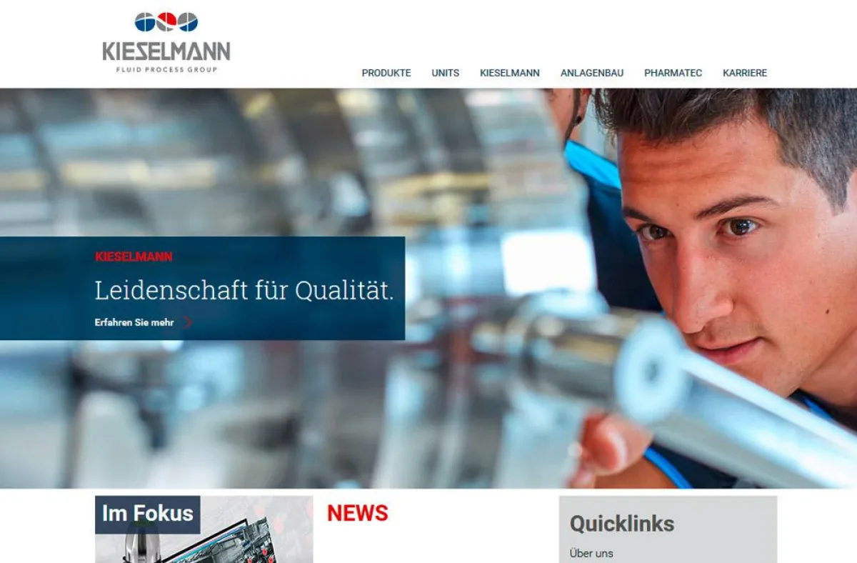 Startseite der neuen KIESELMANN Website