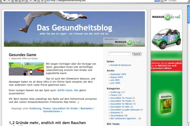 Das Gesundheitsblog: Erstes sponsored Weblog zum Thema Gesundheit in Deutschland Bild: Das Gesundheitsblog: Erstes sponsored Weblog zum Thema Gesundheit in Deutschland