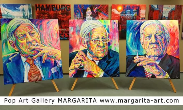 Drei Helmut Schmidt Portraits in der Pop Art Gallery Margarita in Hamburg Bild: Drei Helmut Schmidt Portraits in der Pop Art Gallery Margarita in Hamburg