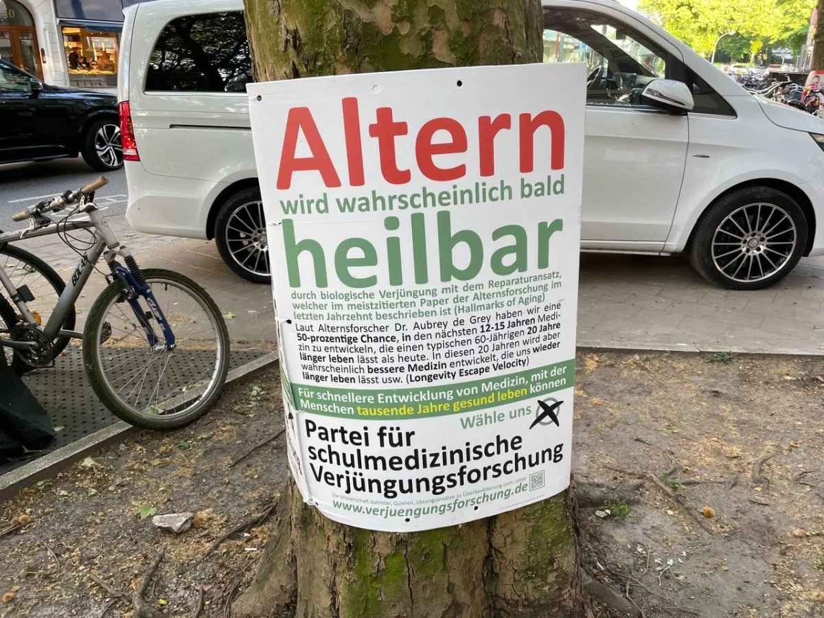Wahlplakat für die Europawahl (© Partei für schulmedizinische Verjüngungsforschung)