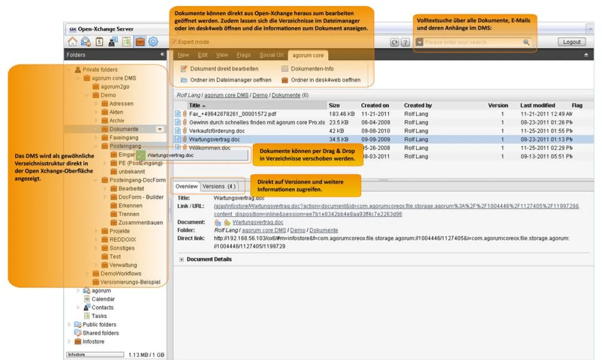 Open-Xchange erhält eine Erweiterung zum Dokumentenmanagement-System agorum® core