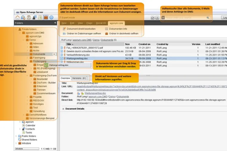 Open-Xchange erhält eine Erweiterung zum Dokumentenmanagement-System agorum® core Bild: Open-Xchange erhält eine Erweiterung zum Dokumentenmanagement-System agorum® core