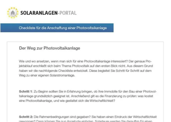 Photovoltaik-Checkliste: Von der Anlagenplanung bis zur Inbetriebnahme Bild: Photovoltaik-Checkliste: Von der Anlagenplanung bis zur Inbetriebnahme