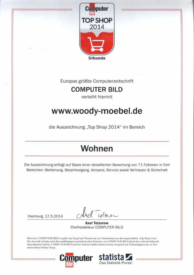 Urkunde - Woody Top Shop im Bereich Wohnen