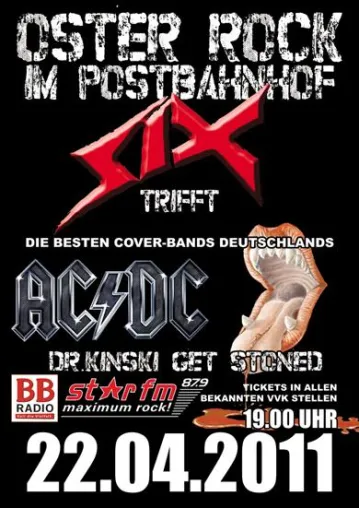 Oster-Rock im Postbahnhof: Rolling Stones Coverband GET STONED + DR. KINSKI (AC/DC) + SIX am 22. April Bild: Oster-Rock im Postbahnhof: Rolling Stones Coverband GET STONED + DR. KINSKI (AC/DC) + SIX am 22. April
