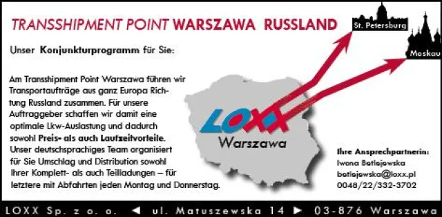 LOXX etabliert "Transshipment Point" Warszawa - Russland Bild: LOXX etabliert "Transshipment Point" Warszawa - Russland