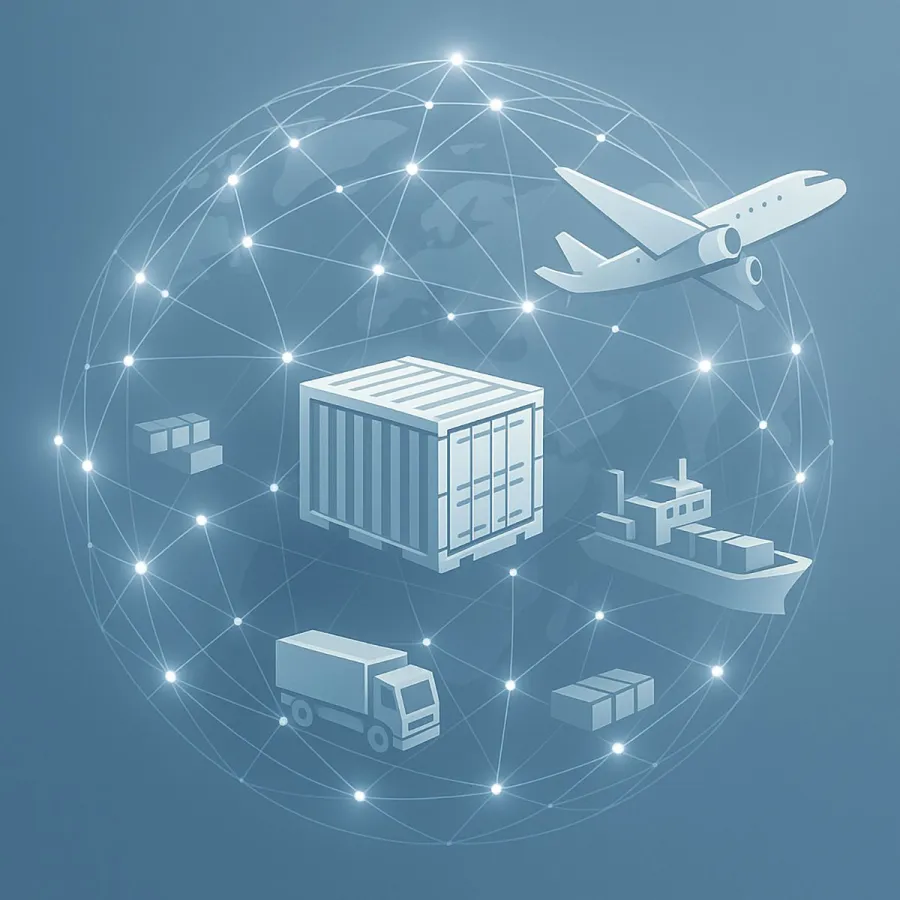 Intelligente Netzwerke verbinden Mensch, Daten und Warenströme im modernen Werbeartikel-Großhandel. (© © 2025 foxxdiscount – Alle Rechte vorbehalten.)